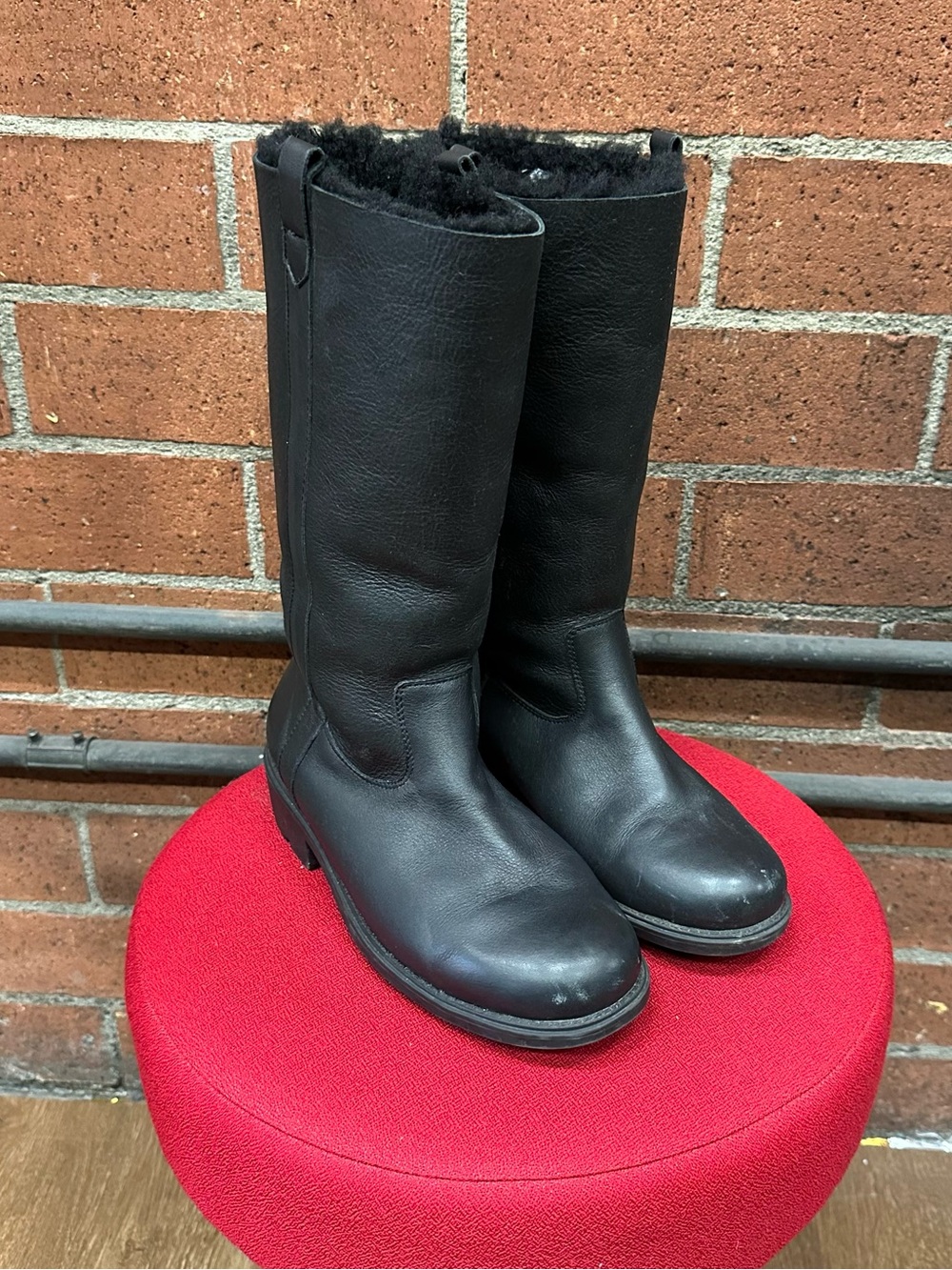 Black Santana Leather Shearling-Lined Knee high Boots